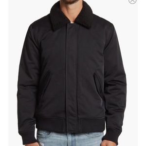 Topman Black Bomber Faux Fur Collared Jacket Large